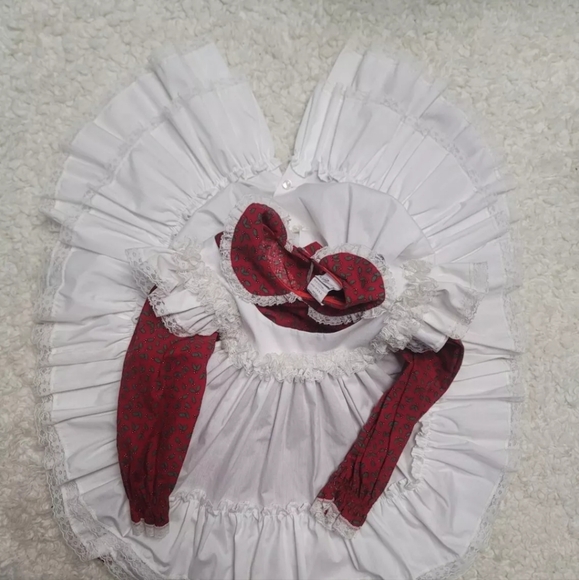 Vintage  Bryan Girls Dress  3 T Red White  2 Pieces Long Sleeves - Picture 3 of 4